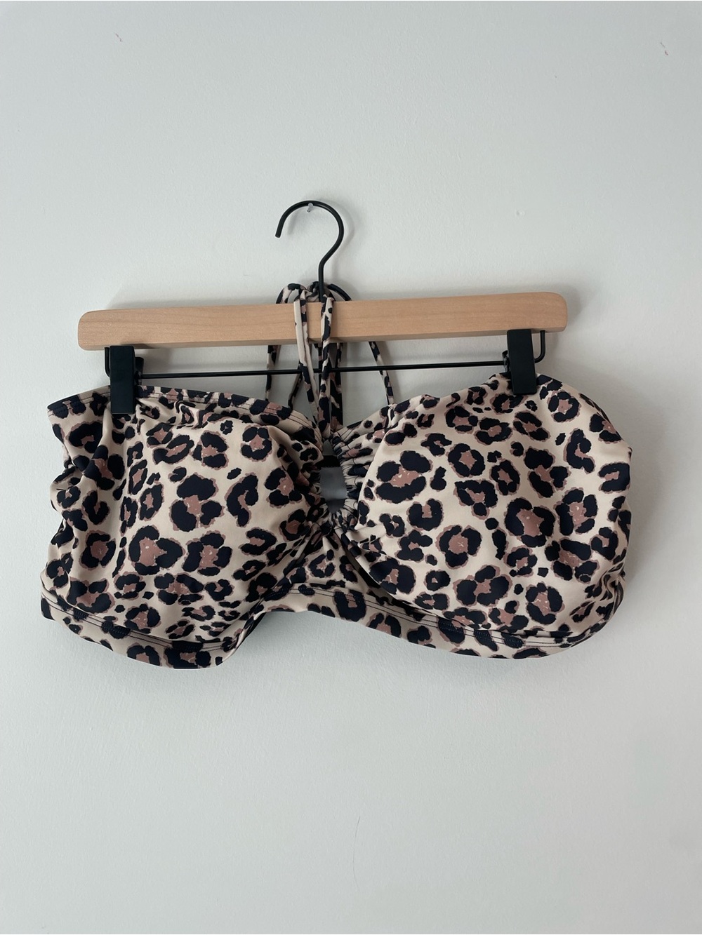 Plus Size Leopard Print Bandeau Bikini Top - Beige & Black